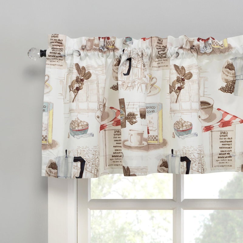 No. 918 Brew Coffee Shop Semi-Sheer Rod Pocket Kitchen Curtain Valance and Tiers Set, 54" x 36", White - Image 2
